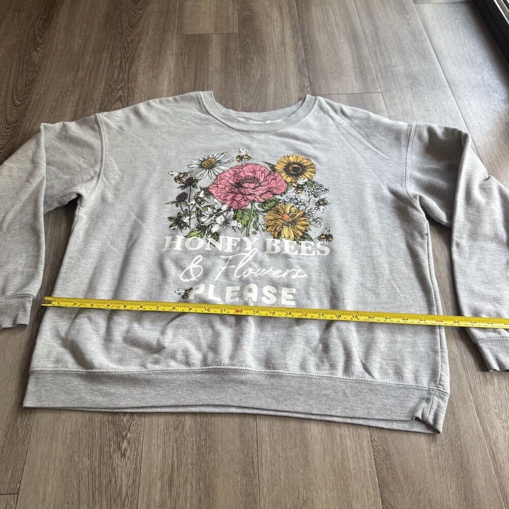 Sweater Oversized Gray Size XXXL Floral Streetwear Honey Bees And Flowers Please - Picture 3 of 7